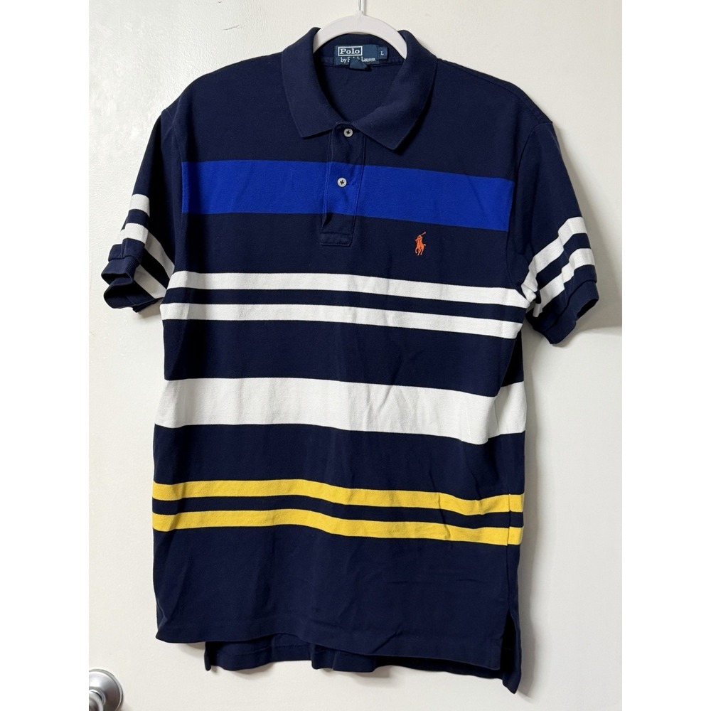 Polo Ralph Lauren Men's Large Striped Short Sleeve Polo Shirt Y2K Business Casua